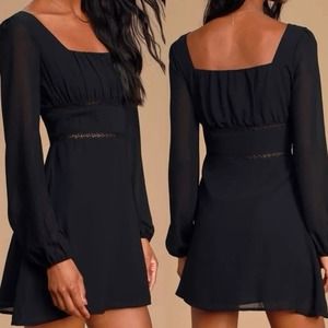 Lulus Loving Memories Black Long Sleeve Lace Babydoll Dress Witchy Whimsygoth M